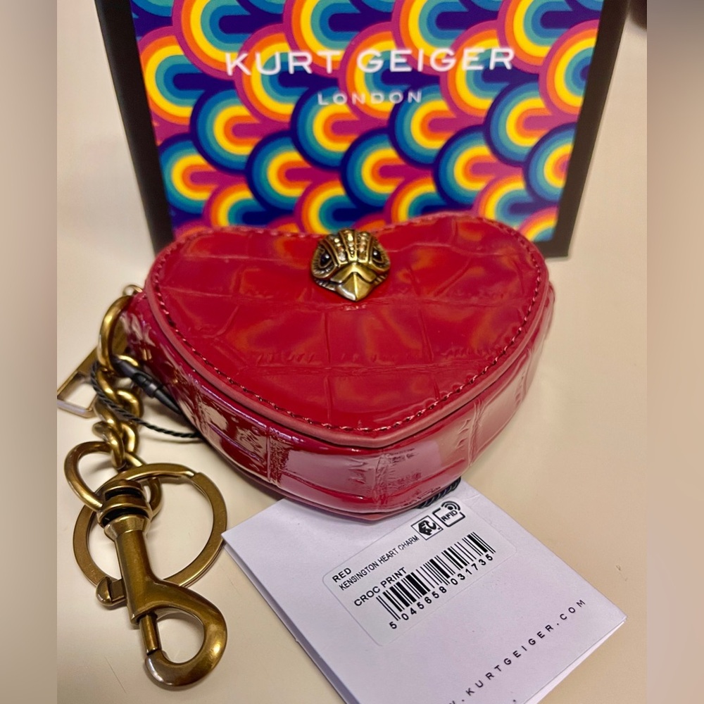 Kurt Geiger NEW Leather Keychain/Zip-top Bag Charm NWT &Box hold Rx/cash/coins